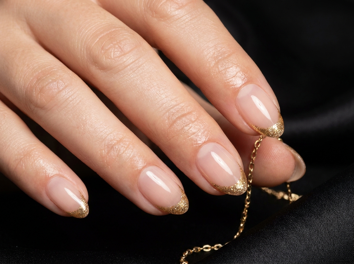 Set French Or Fin — press on nails french dorée pailletée