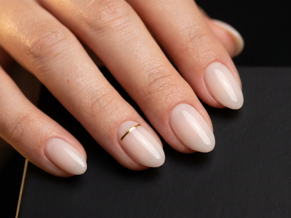 Set Lait de Lune — press on nails nude laiteux avec ligne or